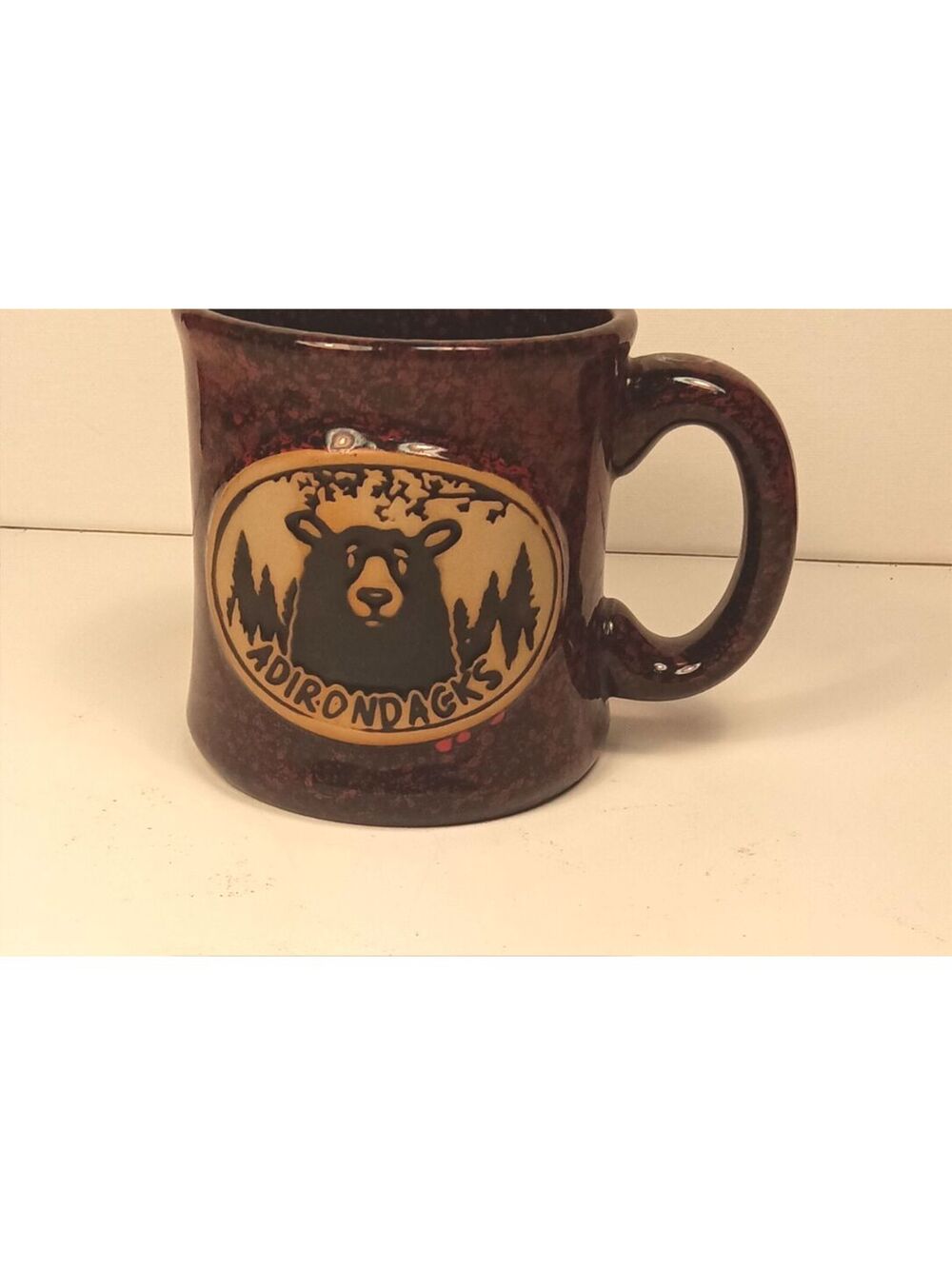 Adirondacks Bear Ceramic Coffee Mug Rustic Burgundy Speckled 12 fl oz